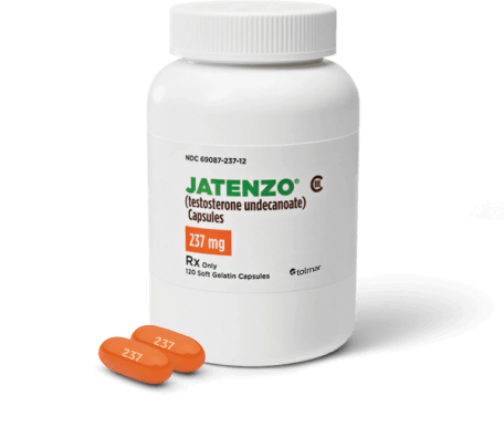 a bottle of JATENZO (testosterone undecanoate) softgels